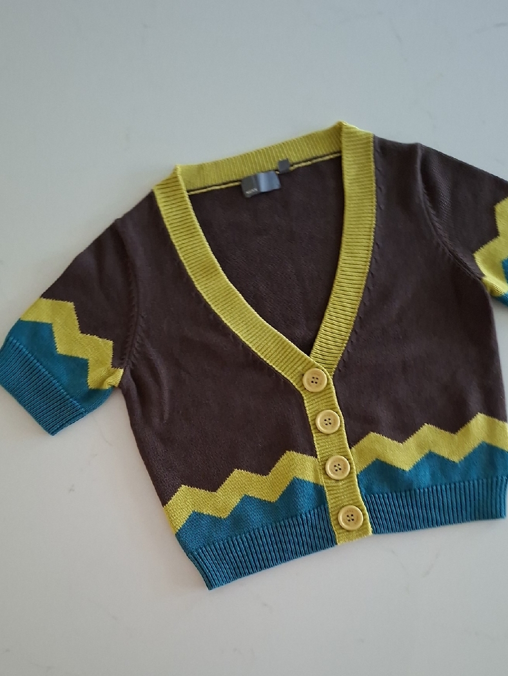 Mexx Vintage Y2K Brown, Green & Teal Short-sleeve Button-up Cardigan (Size XS)